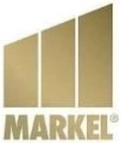 Logotipo de Markel, una empresa de seguros y servicios financieros, representado en un diseño dorado con tres barras verticales.