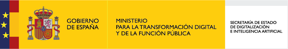 Bandera de España con el escudo nacional y el texto "Gobierno de España", "Ministerio para la Transformación Digital y de la Función Pública" y "Secretaría de Estado de Digitalización e Inteligencia Artificial".